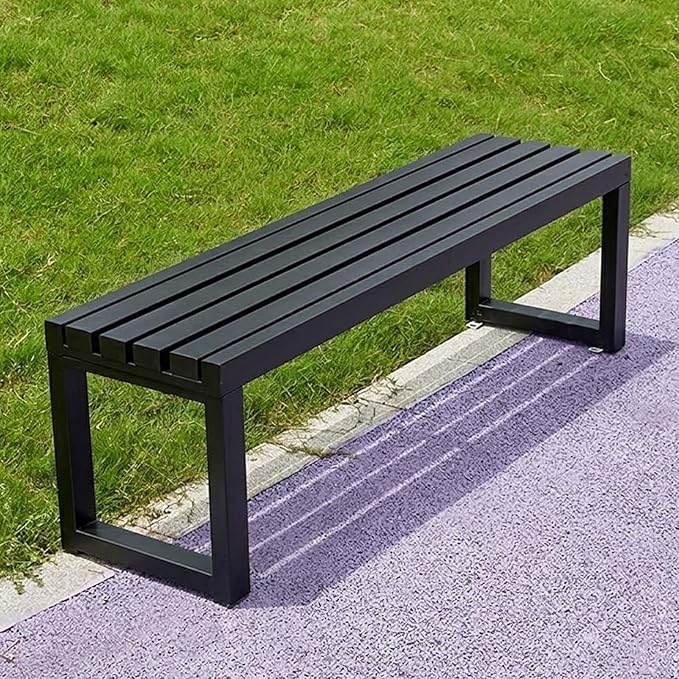 Outdoor Metal Backless Bench, Garden Bench 880lbs Capacity, 3.3ft 3.9ft 4.9ft 5.9ft All-Weather Steel Patio Benches for Outside Front Porch Yard Deck Pathway Seating(Black,3.93ft)