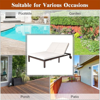 COSTWAY 2-Person Patio Rattan Lounge Chair Chaise Recliner Adjustable Cushion