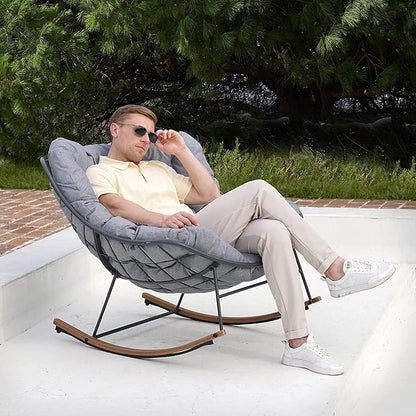 Grand patio Outdoor Rocking Chairs Set of 2, E-Coated Outdoor Rocking Recliner Chair 2 Pieces with Cushion for Front Porch Garden Patio Backyard, Grey