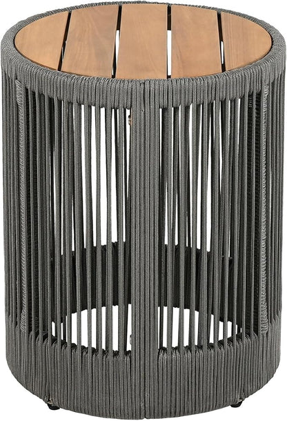 LUMISOL Rustic Industrial Table Set of 2 for Outdoor, Coffee Table & Side Table with Woven Rope Design, Patio Table Set for Living Room Garden Balcony, Teak+ Grey