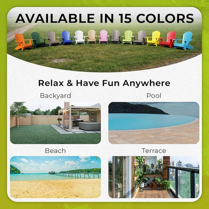 Ecommersify Folding Adirondack Chair with Cup Holder - (Tropical Lime Green) - Heavy Duty Recycled Poly Lumber Folding Chair - Amish Crafted Outdoor Furniture - Made in USA
