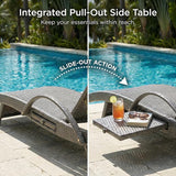 Wicker Outdoor Lounge Chairs with Pull Out Side Table, Pool Lounge Chairs Set of 2, Gray Rattan Outdoor Lounger - Photo 4