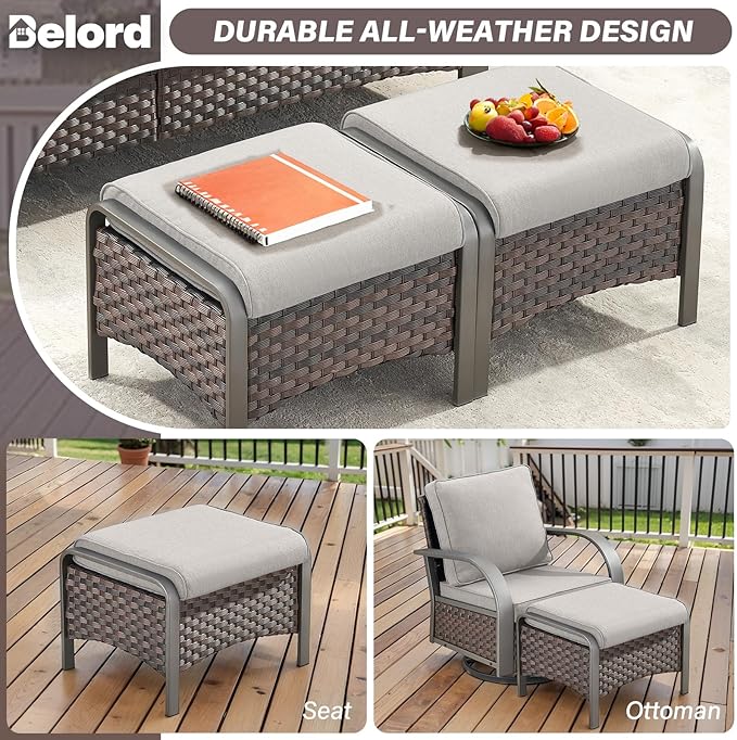 Belord 4 Pieces Wicker Patio Furniture Set Outdoor Patio Chairs with Ottomans All Weather Rattan Outdoor High Back Deep - Photo 8
