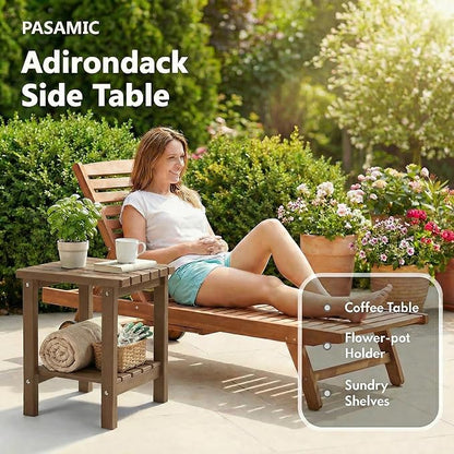 PASAMIC 2-Tier Adirondack Square Outdoor Side Table, HDPE Small Outdoor Table, Patio End Table for Patio, Pool, Backyard, Weather-Resistant (Brown)