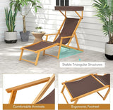 Giantex Lounge Chair Outdoor, Foldable Beach Chaise Lounge with Adjustable Canopy, Replacement Fabric, Wood Frame - Photo 9