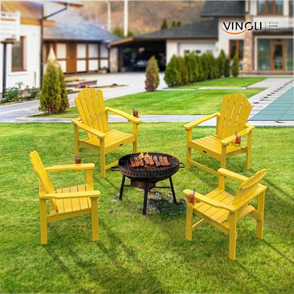 VINGLI Plastic Folding Adirondack Chair with Cup Holder, 100% Recyclable HDPE Material, 380lb Weight Capacity for Outdoor Pool Patio Lounge Chair Lawn Furniture Fire Pit, 2 Pack, Lemon Yellow