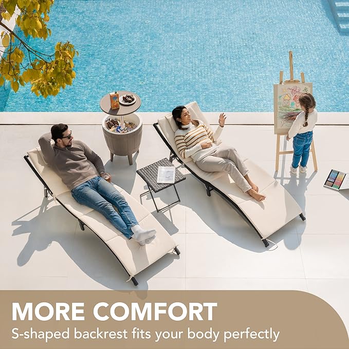Devoko Patio Chaise Lounge Sets Outdoor Rattan Adjustable Back 3 Pieces Cushioned Patio Folding Chaise Lounge with - Photo 2