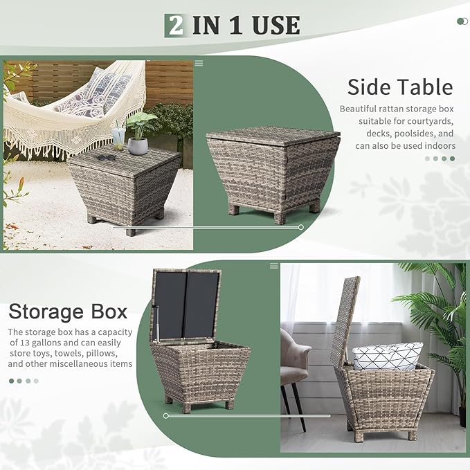 Outdoor PE Wicker Side Table with Storage – 13 Gallon Patio Storage Bin, All-Weather Rattan Coffee Table for Garden - Photo 8
