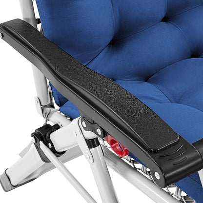 Yaheetech 29in Zero Gravity Chair, Foldable Premium Reclining Lounge Recliner w/Removable Pad & Pillow & Side Accessory Tray for Indoor and Outdoor Navy Blue 1PCS