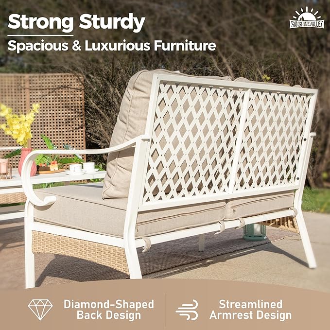 Metal Patio Furniture Loveseat Sofa with 5.75" Extra Thick Waterproof Cushion - Photo 7