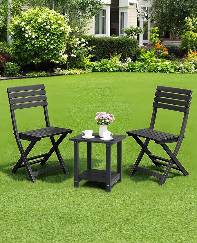Outvita Adirondack Side Table, 16.5 Inch Square Outdoor End Table, HDPE Weather Resistant Coffee Table for Patio Balcony Deck Garden, Gray