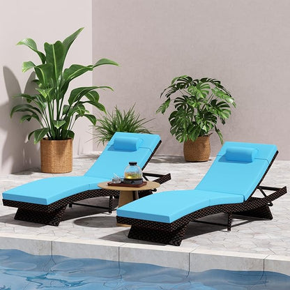 Outdoor Lounge Chairs Set of 2,Wicker Chaise Lounge Chair Pool Chaise Lounge,Patio Lounge Chair with Adjustable Backrest Arm Cushion for Poolside