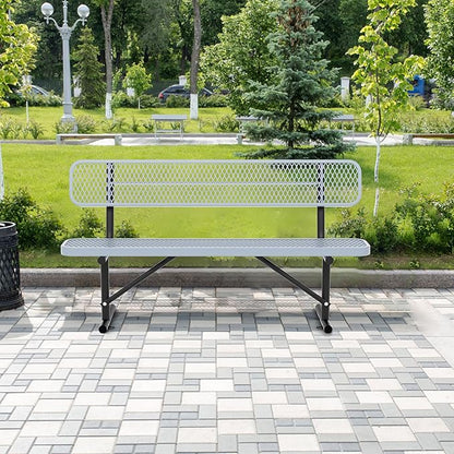 4/6/8 Feet Park Bench for Outside Heavy Duty Metal, Garden Benches Outdoor Bench with Backrest & Portable Frame, for Shopping Malls Stores Parks Patios Decks, Grey