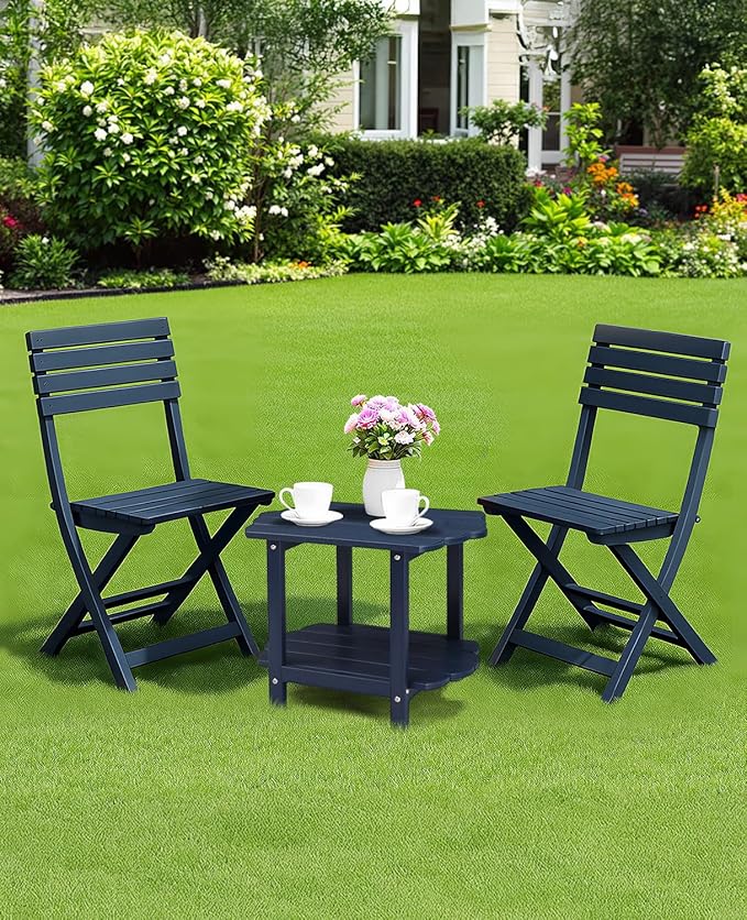 Outvita Adirondack Side Table, 24 Inch Square Outdoor End Table, HDPE Weather Resistant Coffee Table for Patio Balcony Deck Garden, Blue