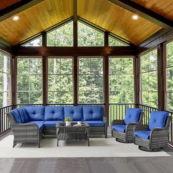 Belord Patio Furniture Set 6 Seats, Outdoor Swivel Rocker Patio Chairs, Oversized Outdoor Sectional Couch - Photo 1