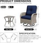 Joyside Outdoor Swivel Rocker Chairs, 3 Piece Wicker Patio Set with Thickened Cushions, High Back, Deep Seating - Photo 3