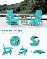 SERWALL 5-Piece Folding Adirondack Chair and Ottoman and Table Set, HDPE Adjustable Adirondack Chairs Set, Aruba - Photo 3