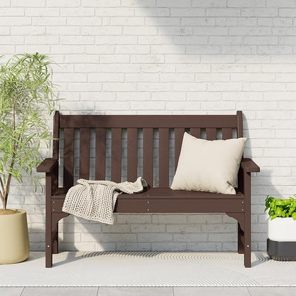 Costaelm Garden Bench, Farmhouse Park Front Porch for Entryway Bench Outdoor Seating Low Bench Patio Bench Outside/Indoor, Dark Brown