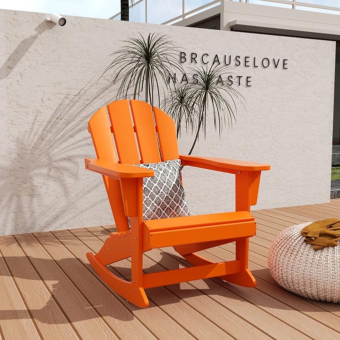 WO WESTIN OUTDOOR HDPE Laguna Outdoor Rocking Poly Adirondack Chair, Orange