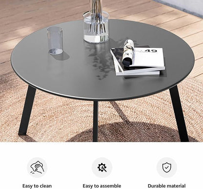 LAUSAINT HOME Patio Round Coffee Table, 27.6” Weather Resistant Outdoor Metal Patio Side End Table with Square Feet for Outside Deck, Porch, Garden, Black