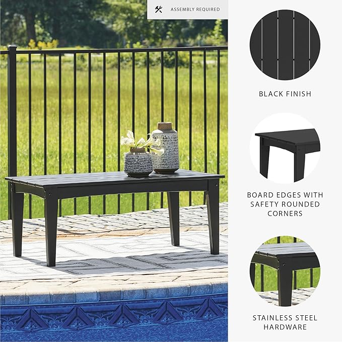 Signature Design by Ashley Hyland Wave Modern Weather Resistant HDPE Outdoor Coffee Table, Black