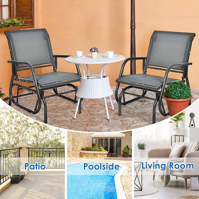 Giantex Swing Glider Chair W/Study Metal Frame Comfortable Patio Chair Love-Seat for Garden, Porch, Backyard, Poolside - Photo 4