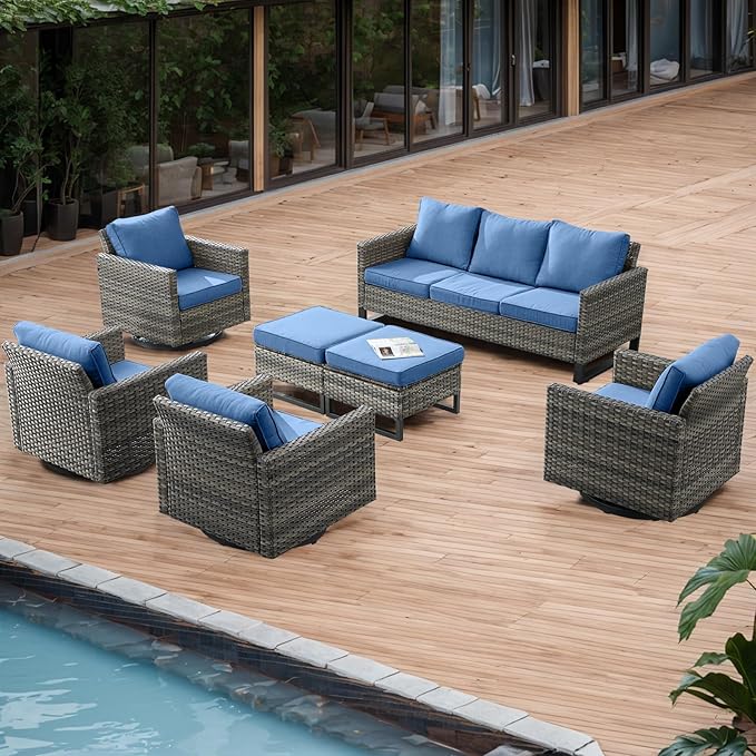 Rilyson Wicker Outdoor Patio Furniture Set - 7 Piece Patio Conversation Set with 4 Swivel Rocker Chairs - Photo 7