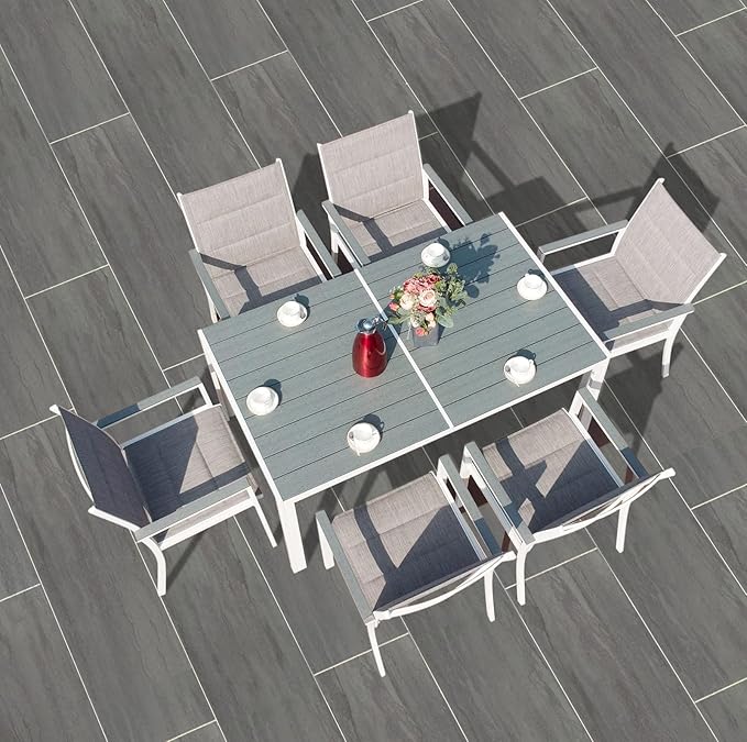 Kozyard Villa Outdoor Patio Dining Chairs Set of 2, Aluminum Frame with Padded Textilene Fabric - Photo 7