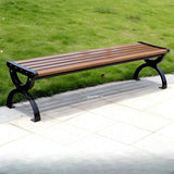 LITFAD Outdoor Bench Modern Park Bench with Corrosion Resistant Metal Frame, Dark Brown Wooden Seating Without Backrest - Photo 1