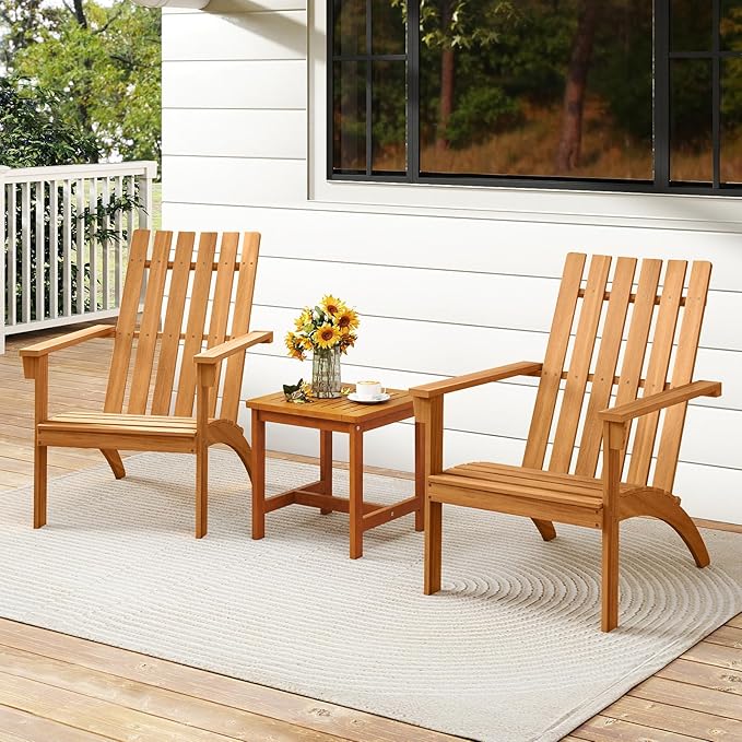 Giantex Adirondack Chair, Acacia Wood Fire Pit Chairs w/Inclined Seat, High Backrest, Ergonomic Outdoor Slatted Patio Chair for Backyard, Poolside, Lawn, Porch