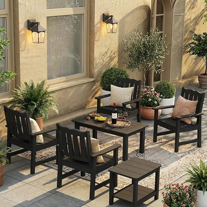 Stoog 3 Piece Patio Bistro Set, All-Weather Garden Chairs Set of 2 with Table, 400 lbs Support Garden Chair, Black
