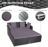 COSTWAY Outdoor Patio Rattan Daybed, Sponge Cushioned Loveseat Sofa with 4 Pillows, Wicker Furniture Sunbed for Balcony - Photo 9