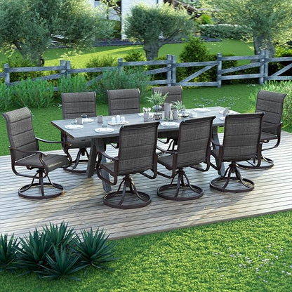 Amopatio Padded Patio Swivel Chairs Set of 8, Outdoor Dining Chairs with Ultra Soft Textilene High Back Seat & Metal Rocker Frame, for Backyard Deck Lawn Garden, Dark Grey
