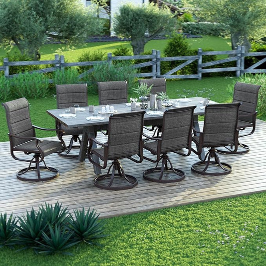 Amopatio Padded Patio Swivel Chairs Set of 8, Outdoor Dining Chairs with Ultra Soft Textilene High Back Seat & Metal Rocker Frame, for Backyard Deck Lawn Garden, Dark Grey