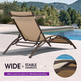 PURPLE LEAF Outdoor Oversized Chaise Lounge Chair Set of 3 Patio Pool Lounger Bronze Aluminum Chairs with Side Table - Photo 8