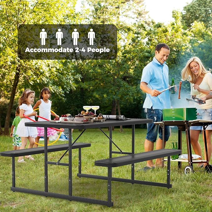 Giantex Picnic Table Bench Set for 4 People, 4.5FT Outdoor Rectangular Dining Table & 2 Benches w/Umbrella Hole - Photo 6