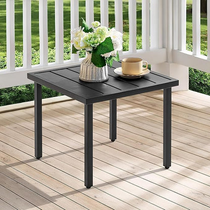 NUU GARDEN Square Outdoor Side Table with Slatted Top and Adjustable Feet, Powder-Coated Metal Patio Table, All-Weather Patio Coffee Table for Backyard Pool Porch Garden Lawn, Black
