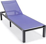 LeisureMod Marlin Aluminum Outdoor Chaise Lounge Chair (Set of 2) - Mesh Sling Fabric Seat Black Aluminum Frame Beach - Photo 4