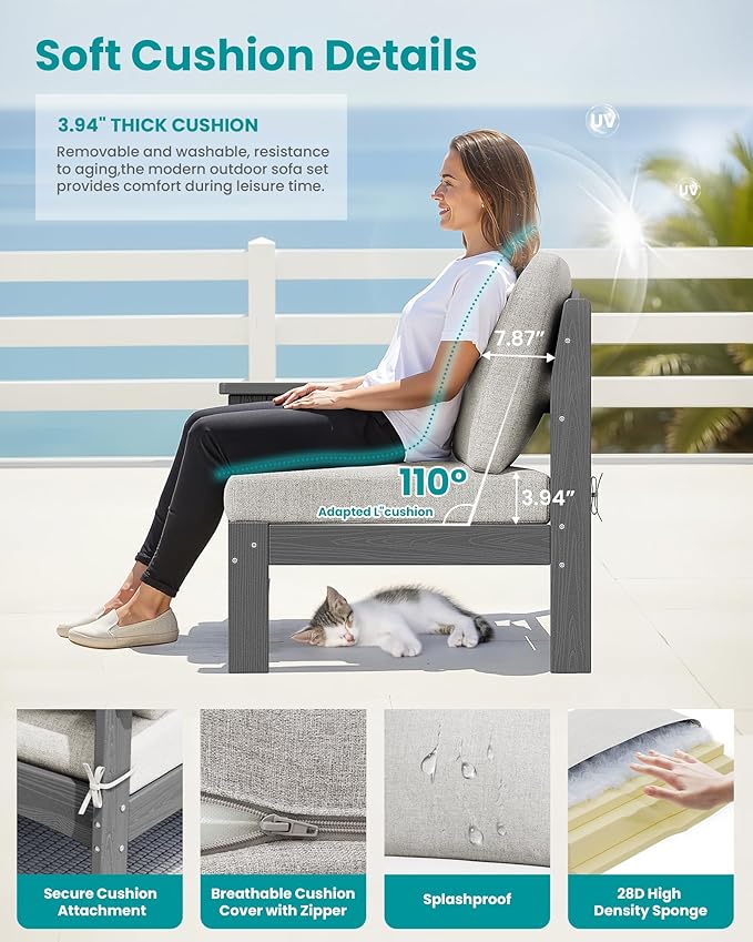 SERWALL 3 Pieces Patio Sofas, All-Weather Outdoor Couch Sectional Set - Photo 5