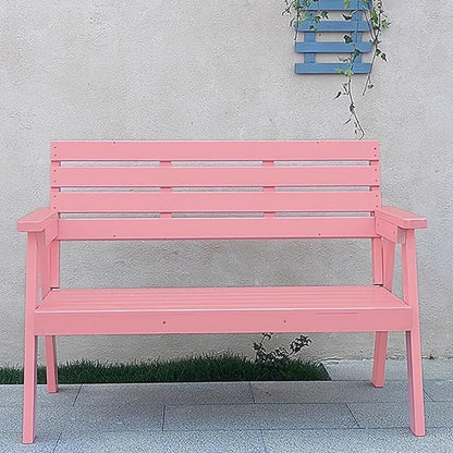 Outdoor Garden Bench, Patio Bench, Park Wooden Bench with Sturdy Backrest Armrests, for Lawn, Balcony, Yard, Bench Chair with Slatted Design(Pink)
