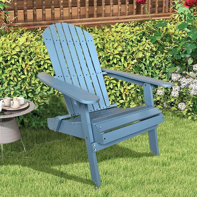 Adirondack Chairs, All-Weather Outdoor Patio Chairs with Wide Armrest, Solid Wood, 350 Lbs, Turquoise Grey - Photo 1