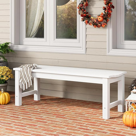 Outdoor Bench, 2-Person Patio Backless Bench Holds up to 800lbs, Weatherproof Garden Bench That Never Rot and Fade, Suit for Backyard, Porch, Patio, Deck and Entryway (White)