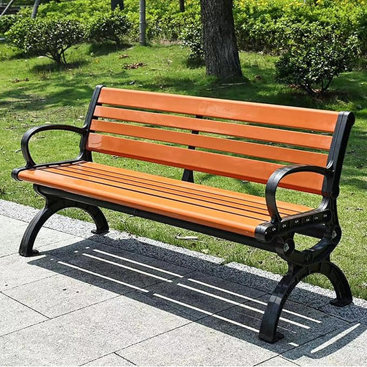 Outdoor Garden Bench Park, cast Iron and Hardwood Constructed Patio Furniture Bench with backrest, Perfect for Backyard, Deck, Lawn, Park 120cm/47.2in Black