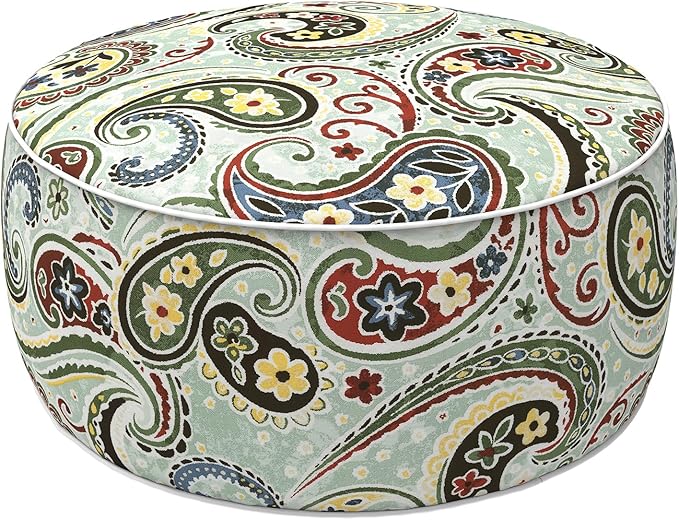LVTXIII Indoor/Outdoor Inflatable Ottoman with Handle D21 x H9 Inch, Weather-Resistant Round Footstool Pouf for Patio Camping Living Room, Portable Footrest Extra Seating, Paisley Light Cyan