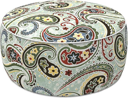 LVTXIII Indoor/Outdoor Inflatable Ottoman with Handle D21 x H9 Inch, Weather-Resistant Round Footstool Pouf for Patio Camping Living Room, Portable Footrest Extra Seating, Paisley Light Cyan