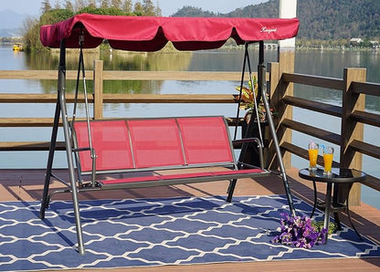 Kozyard 3-Person Outdoor Canopy Porch Swing Chair, Breathable Textilene Armrest Seat, Adjustable Shade, Heavy-Duty Powder-Coated Steel Frame Swing for Patio, Backyard, Poolside & Balcony Burgundy