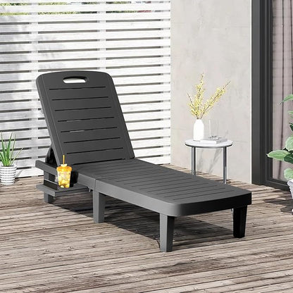 Outdoor Chaise Lounge Set of 2, Waterproof Resin Lounge Chairs for Outside w/Adjustable 5 Positions All Weather Use Recliner Chair for Patio, Poolside, Beach, Yard, Black