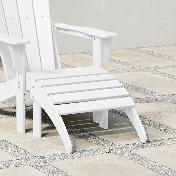 WestinTrends Outdoor Patio Adirondack Ottoman Foot Rest, All Weather Poly Lumber Foot Stool for Adirondack Chair, Widely Used for Outside Porch Pool Lawn Backyard, White