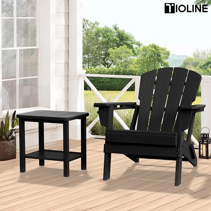 Patio Side Table, Outdoor HDPE Adirondack End Table for Patio,Outdoor Side Table for Backyard, Garden, Pool, Lawn,Black - Photo 2