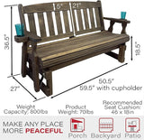 Amish Heavy Duty 800 Lb Mission Pressure Treated Porch Glider with Cupholders (4 Foot, Dark Walnut Stain) - Photo 2